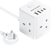 White power strip with multiple outlets and USB ports, featuring the brand 'ROOTOMA'.